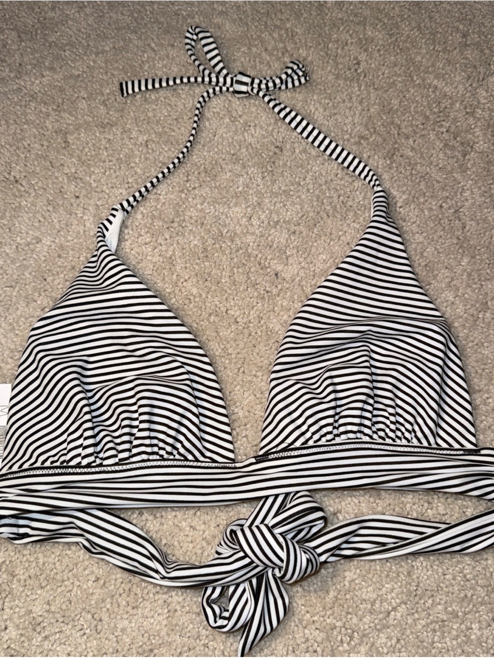Victoria's Secret Swim Striped Black & White Halter Bikini Top Size Medium
